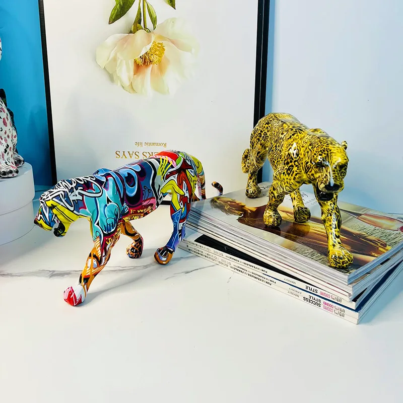 Vibrant Doodle Leopard Statue A Stunning Artisan Craft for Elevating Your Living Room, Bedroom, or Office Decor