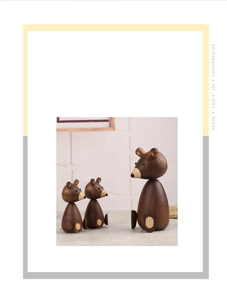 Nordic Design Wooden Brown Bear Statue Home Decor Figurines - High Quality Room Decor Gifts/Crafts/Family Toys