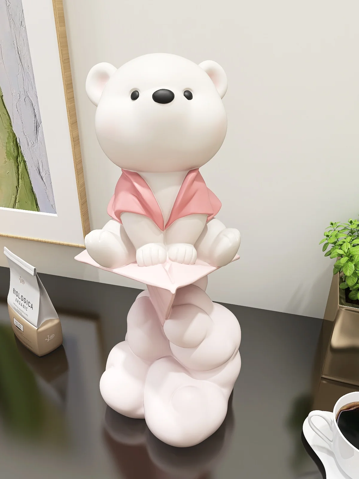 Creative Paper Plane Bear Statue Figures Cute Cartoon Resin Sculptures, Perfect Gift For Friend, Kids' Birthday Present, and Home Decoration Statuettes