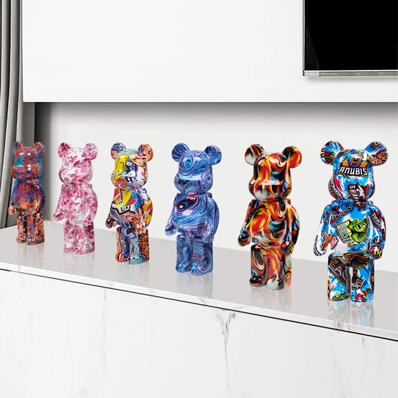 27cm Graffiti Bear Statue Figurine Home Decoration Animal Sculpture Money Jar Modern Room Table Decor Art Ornament