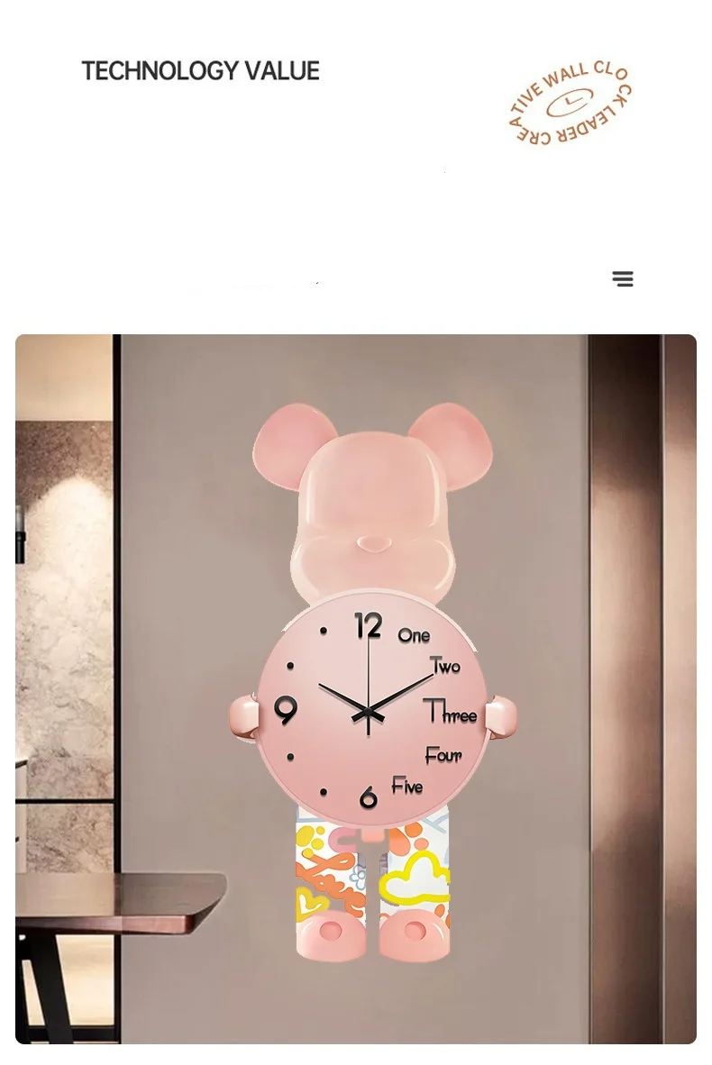 Pendulum Clock-Inspired Bearbrick Wall Clocks Fashionable, Creative, and Luxurious Décor for Living Spaces and Memorable Birthday Gifts