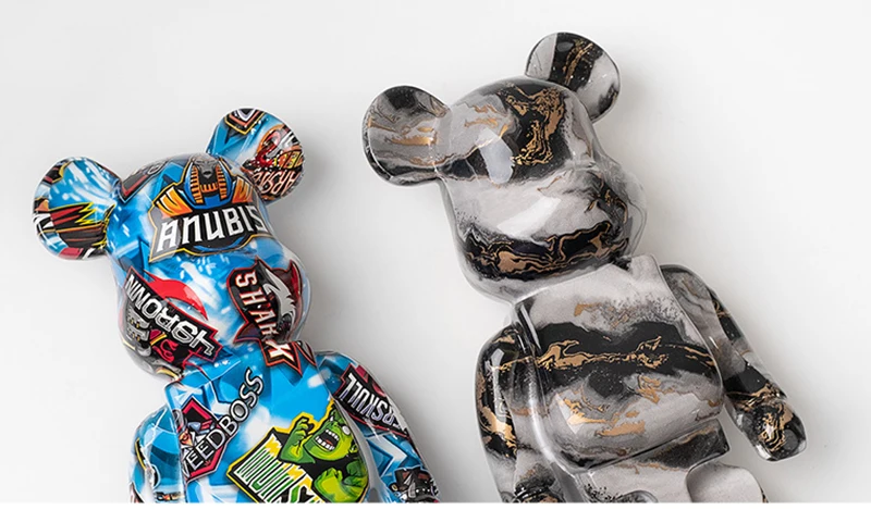 27cm Graffiti Bear Statue Figurine Home Decoration Animal Sculpture Money Jar Modern Room Table Decor Art Ornament