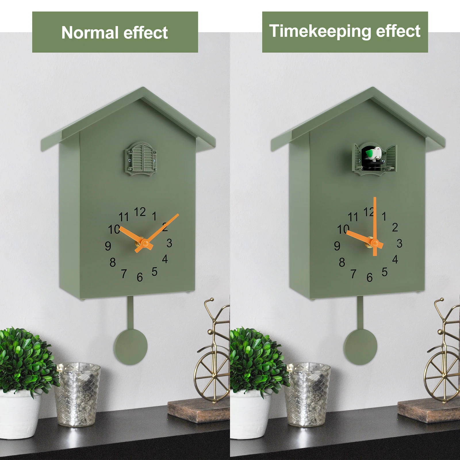 Battery-Powered Cuckoo Wall Clock Pendulum and Delicate Bird Sound for Living Room Decor
