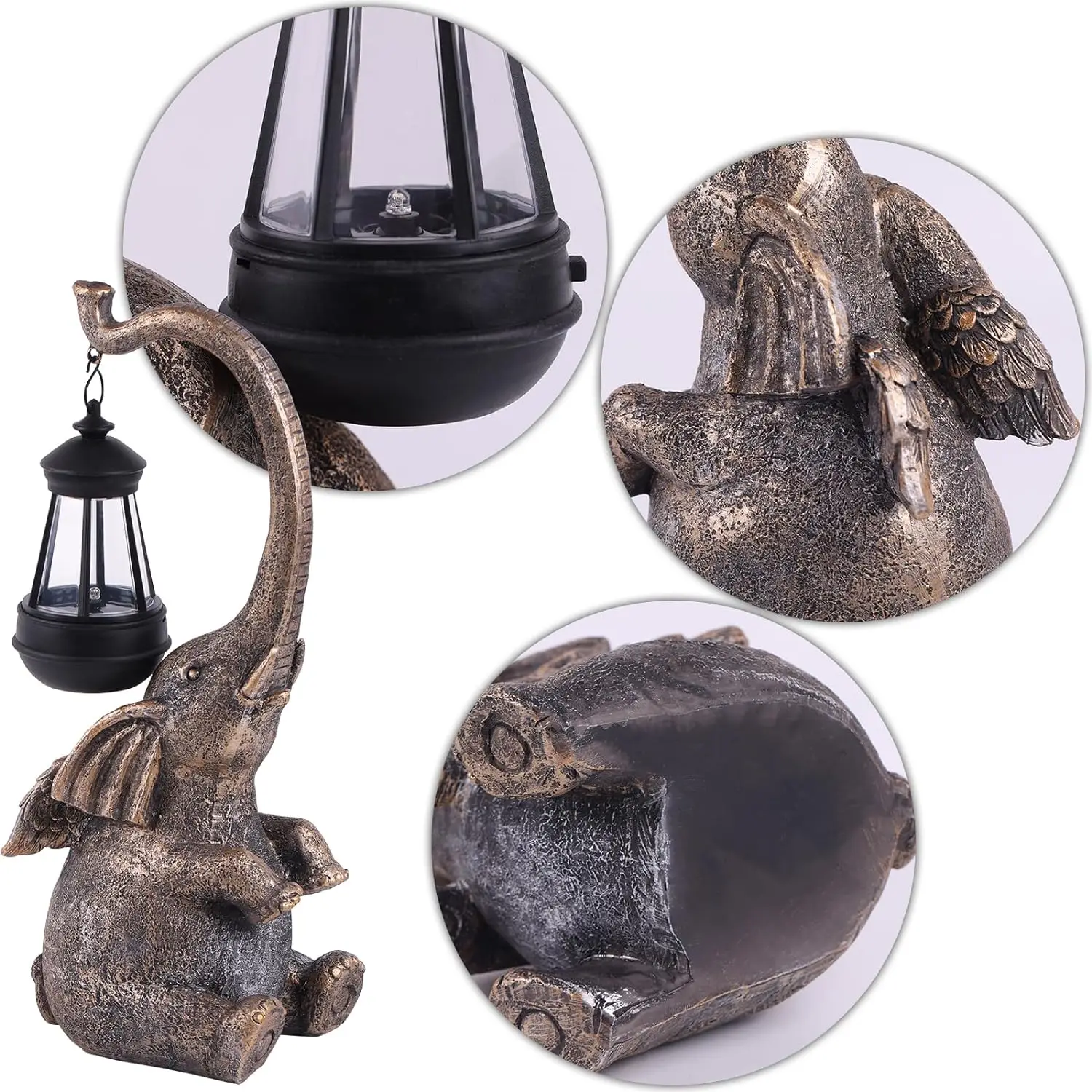 Solar-Powered 15-Inch White Elephant Yard Statue: Charming Garden Decor and Thoughtful Birthday Gift for Mom's Outdoor Spaces, Featuring Elephant Ornaments
