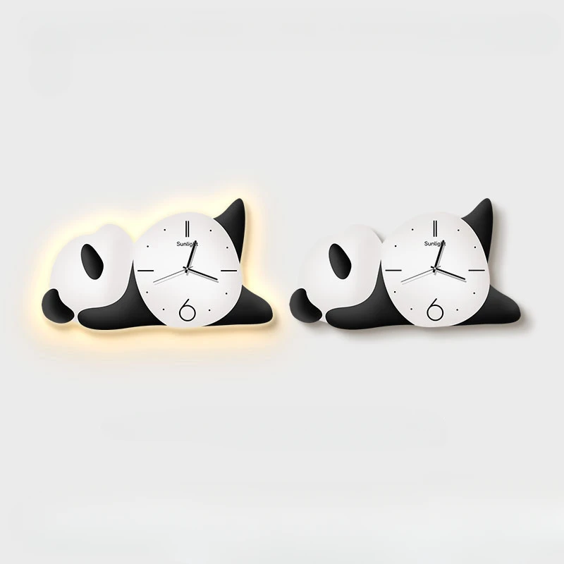 Adorable Panda Family Cartoon Wall Clocks for Children's Bedrooms - Silent & Punch-Free Decor
