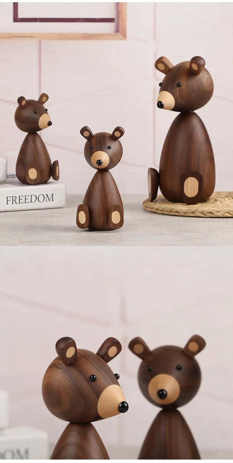 Nordic Design Wooden Brown Bear Statue Home Decor Figurines - High Quality Room Decor Gifts/Crafts/Family Toys