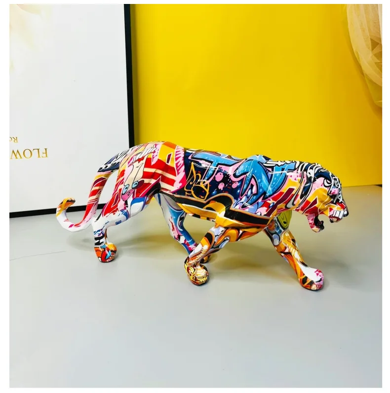 Vibrant Doodle Leopard Statue A Stunning Artisan Craft for Elevating Your Living Room, Bedroom, or Office Decor