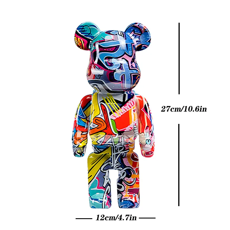 27cm Graffiti Bear Statue Figurine Home Decoration Animal Sculpture Money Jar Modern Room Table Decor Art Ornament
