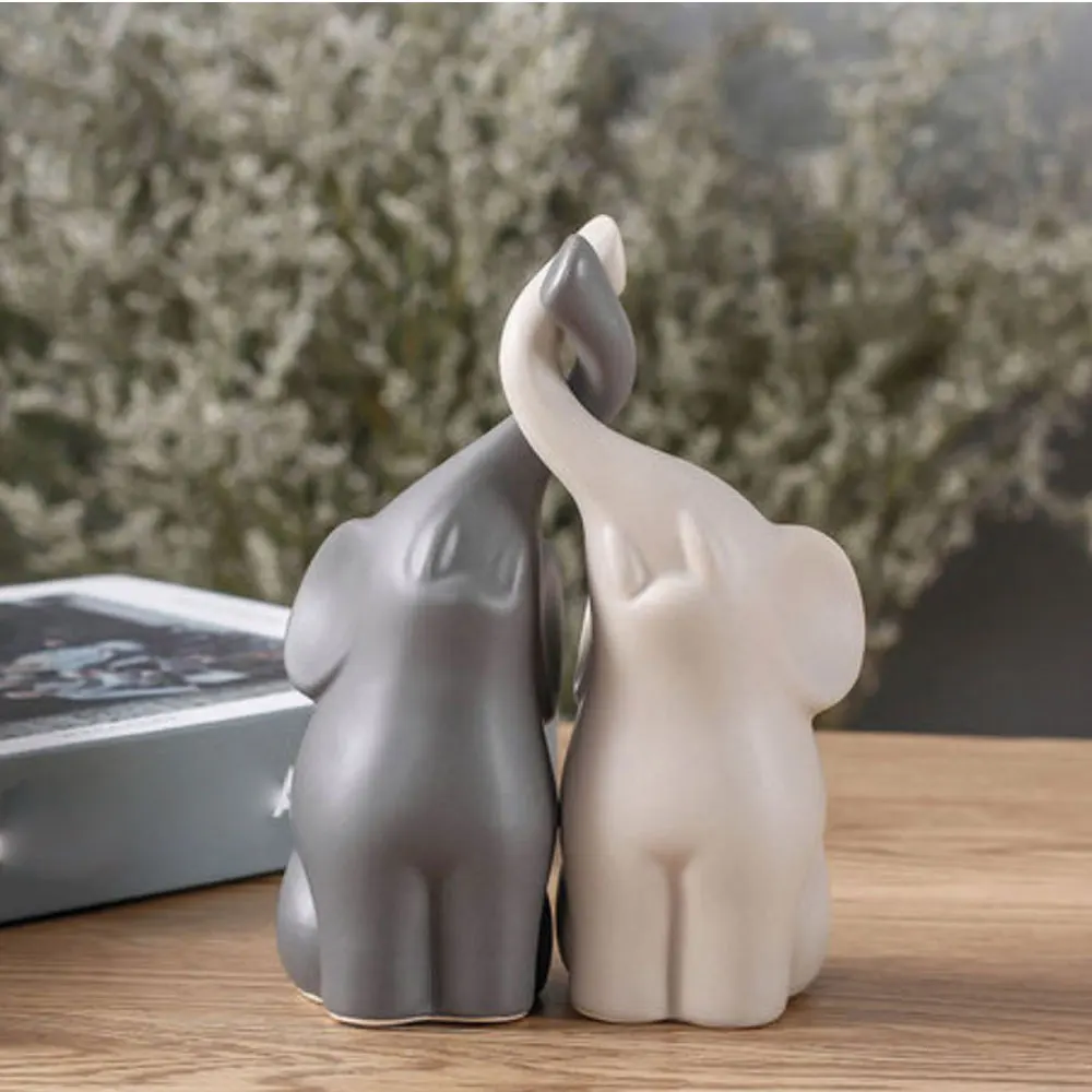 Exquisite Pair of Ceramic Elephant Ornaments: Artistic Miniatures for Living Room Decor and Crafts