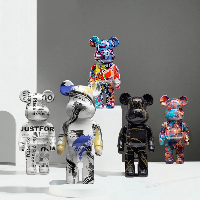 27cm Graffiti Bear Statue Figurine Home Decoration Animal Sculpture Money Jar Modern Room Table Decor Art Ornament