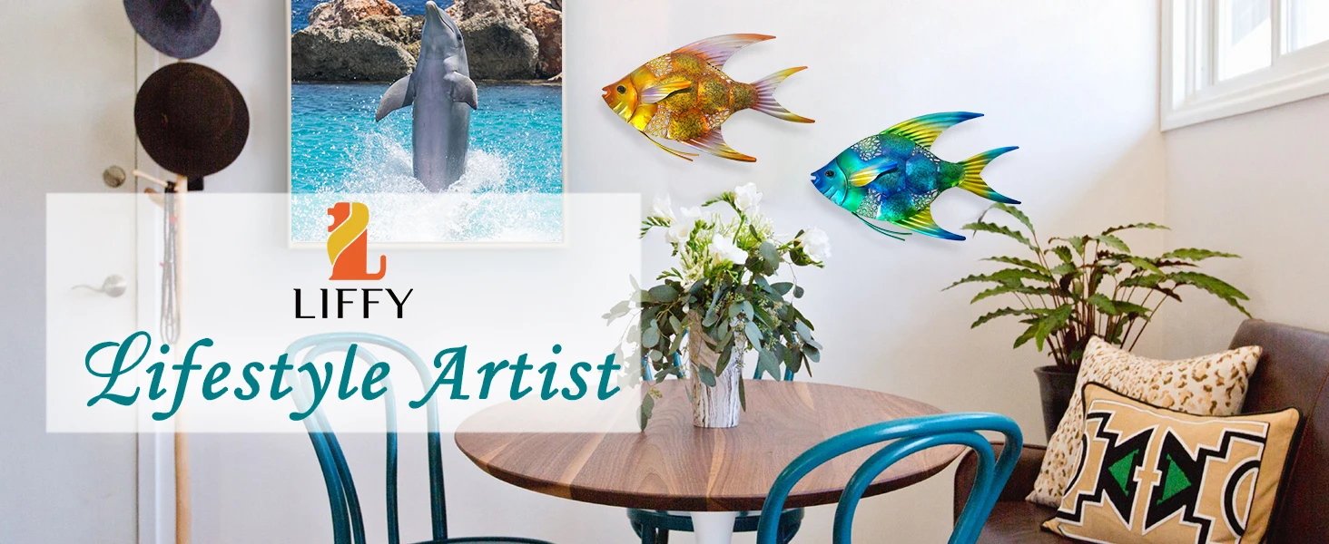 2Pcs Metal Fish Ornaments Stunning Wall Art for Indoor and Outdoor Spaces, Perfect for Poolside, Patio, Living Room, and Bathroom
