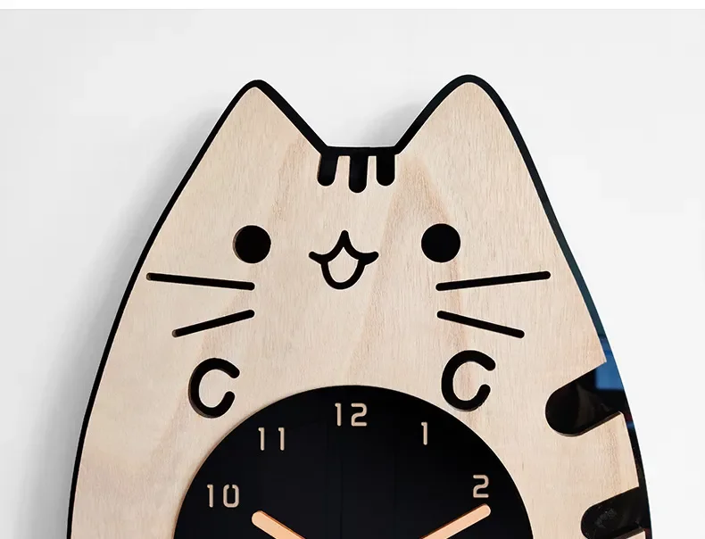 Whimsical 3D Wooden Cartoon Cats Pendulum Clock Playful Home Decor with Swinging Tails, Perfect for Children's Rooms