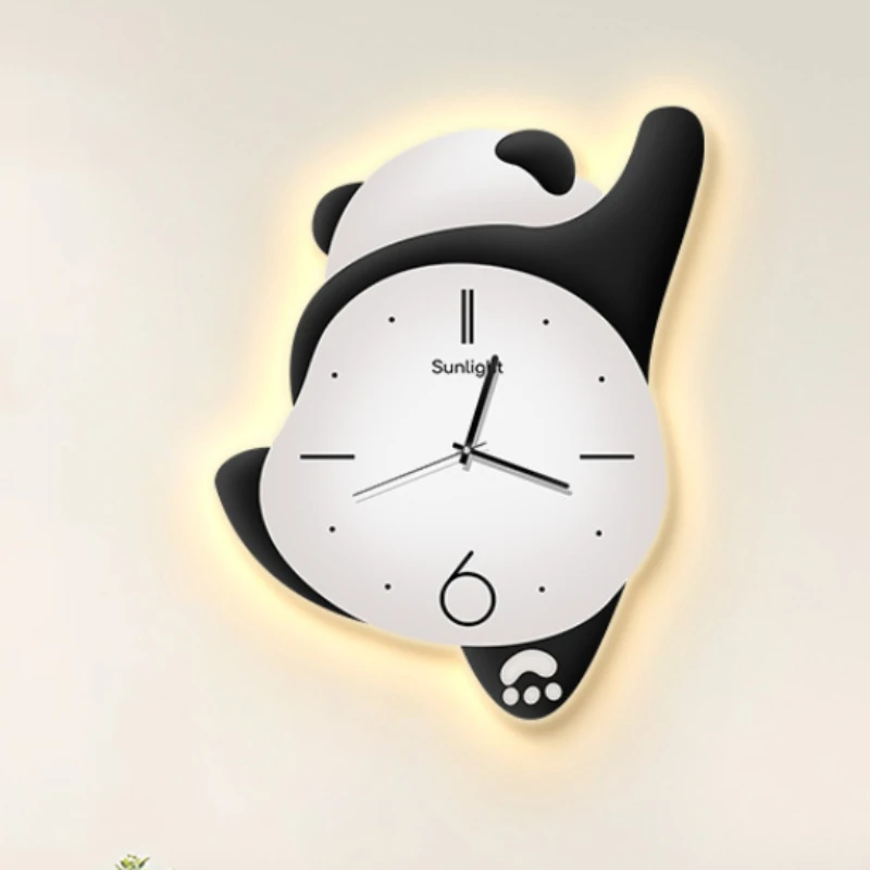 Adorable Panda Family Cartoon Wall Clocks for Children's Bedrooms - Silent & Punch-Free Decor