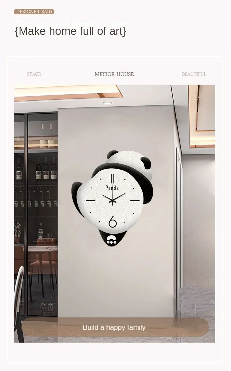 Adorable Panda Family Cartoon Wall Clocks for Children's Bedrooms - Silent & Punch-Free Decor