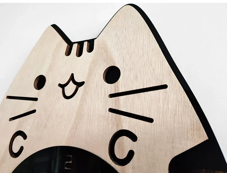 Whimsical 3D Wooden Cartoon Cats Pendulum Clock Playful Home Decor with Swinging Tails, Perfect for Children's Rooms