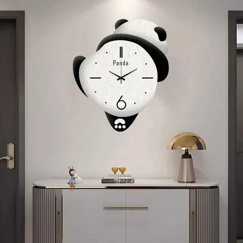Adorable Panda Family Cartoon Wall Clocks for Children's Bedrooms - Silent & Punch-Free Decor