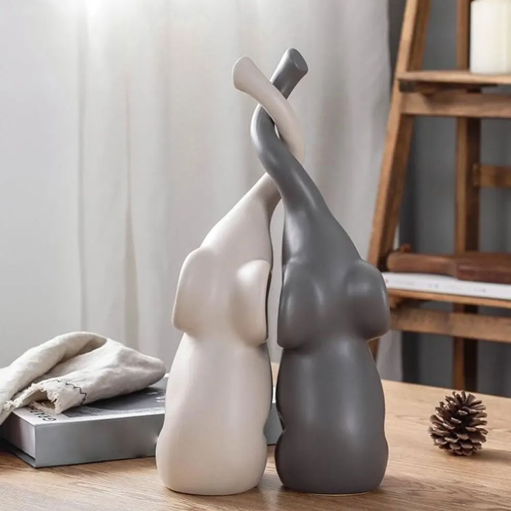 Exquisite Pair of Ceramic Elephant Ornaments: Artistic Miniatures for Living Room Decor and Crafts