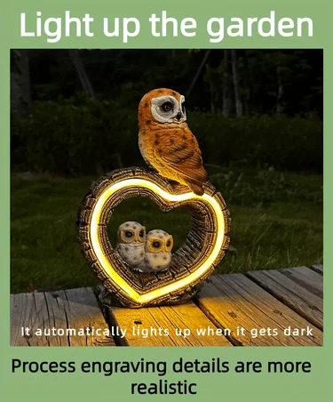 Illuminate Your Garden with Enchanting Owl Light: Solar-Powered Resin Owl Love Decor, Perfect for Outdoor Landscape Decorations and Animal Ornaments