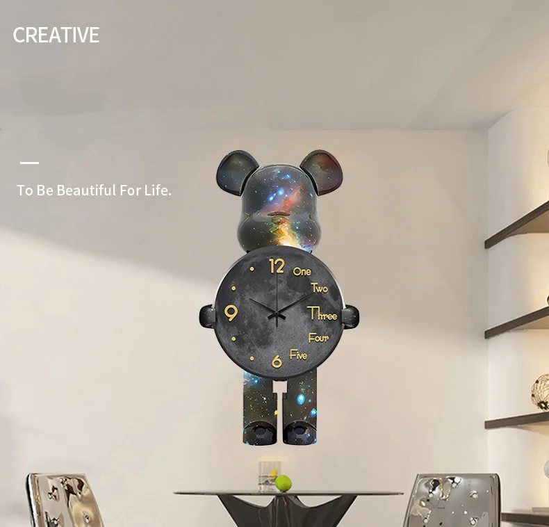 Pendulum Clock-Inspired Bearbrick Wall Clocks Fashionable, Creative, and Luxurious Décor for Living Spaces and Memorable Birthday Gifts