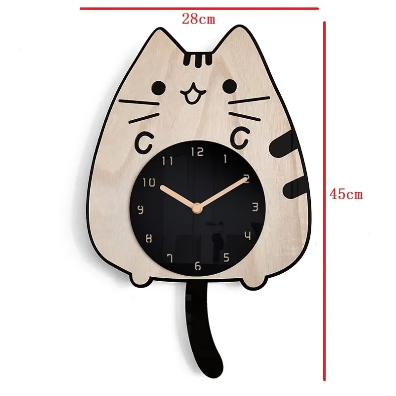 Whimsical 3D Wooden Cartoon Cats Pendulum Clock Playful Home Decor with Swinging Tails, Perfect for Children's Rooms