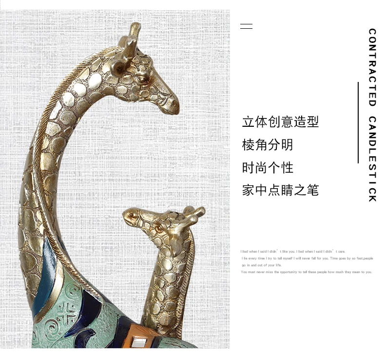 Giraffe Mother and Child Simulation Animal Sculpture Modern Home Decoration with Golden Handicraft Ornaments