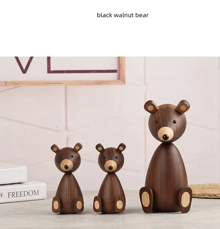 Nordic Design Wooden Brown Bear Statue Home Decor Figurines - High Quality Room Decor Gifts/Crafts/Family Toys