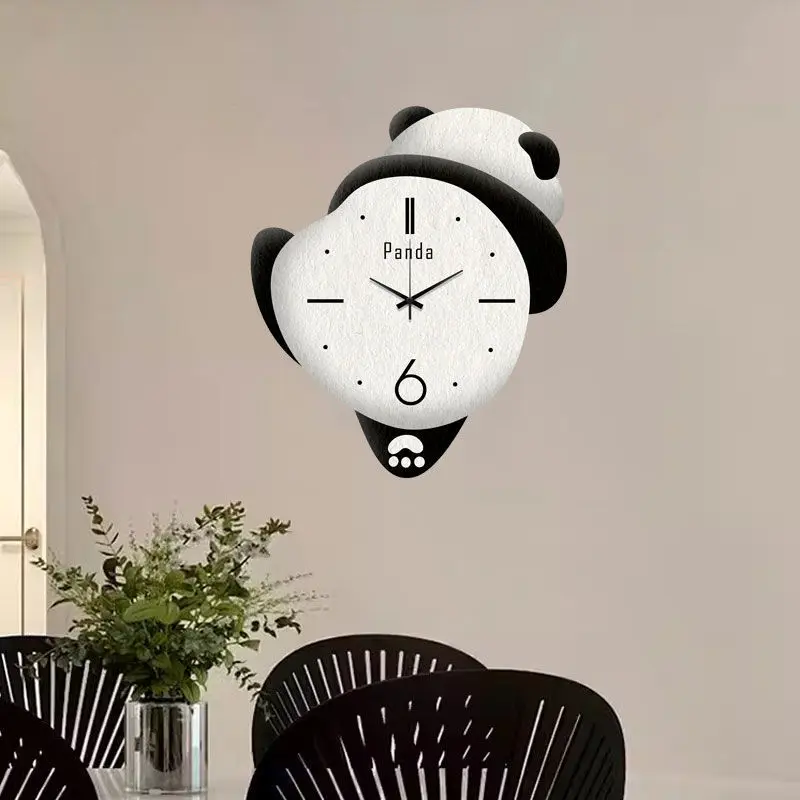 Adorable Panda Family Cartoon Wall Clocks for Children's Bedrooms - Silent & Punch-Free Decor