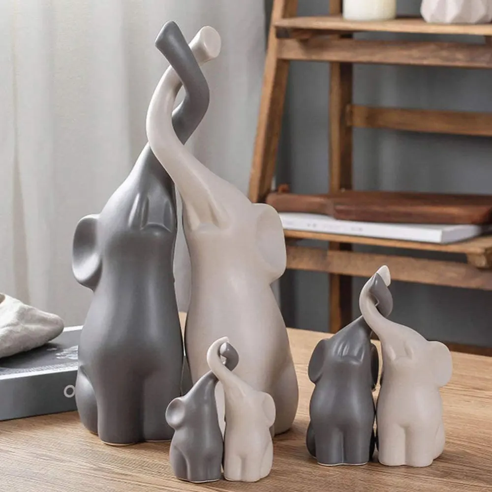 Exquisite Pair of Ceramic Elephant Ornaments: Artistic Miniatures for Living Room Decor and Crafts