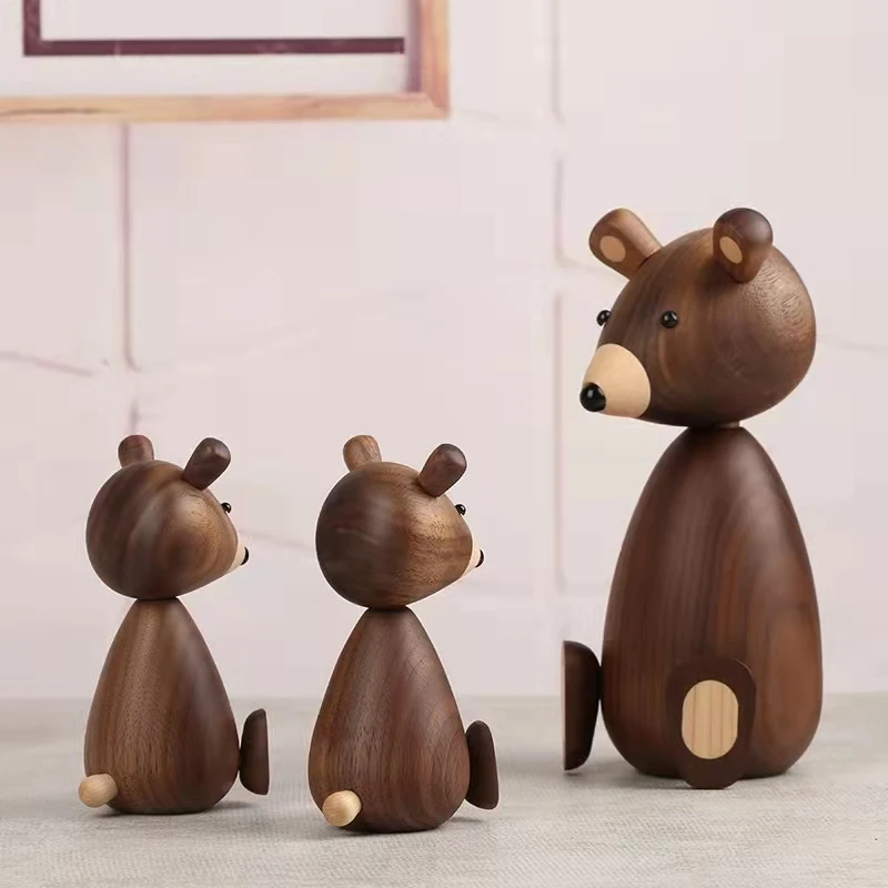 Nordic Design Wooden Brown Bear Statue Home Decor Figurines - High Quality Room Decor Gifts/Crafts/Family Toys