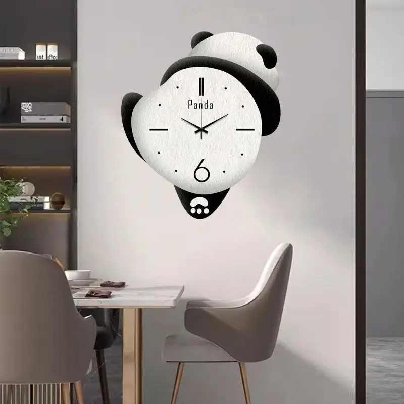Adorable Panda Family Cartoon Wall Clocks for Children's Bedrooms - Silent & Punch-Free Decor