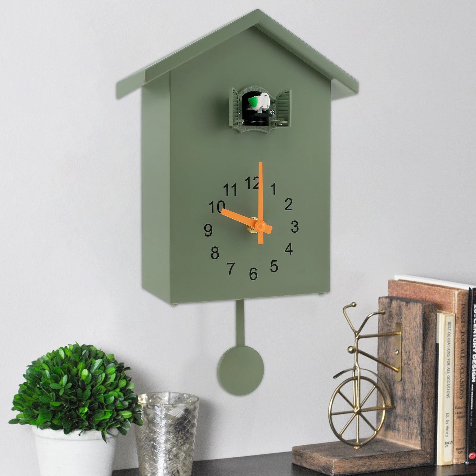 Battery-Powered Cuckoo Wall Clock Pendulum and Delicate Bird Sound for Living Room Decor