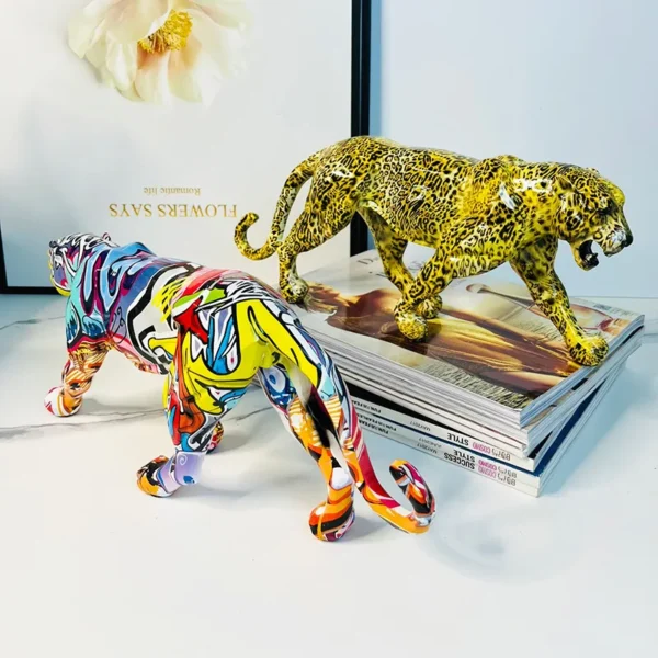 Vibrant Doodle Leopard Statue A Stunning Artisan Craft for Elevating Your Living Room, Bedroom, or Office Decor
