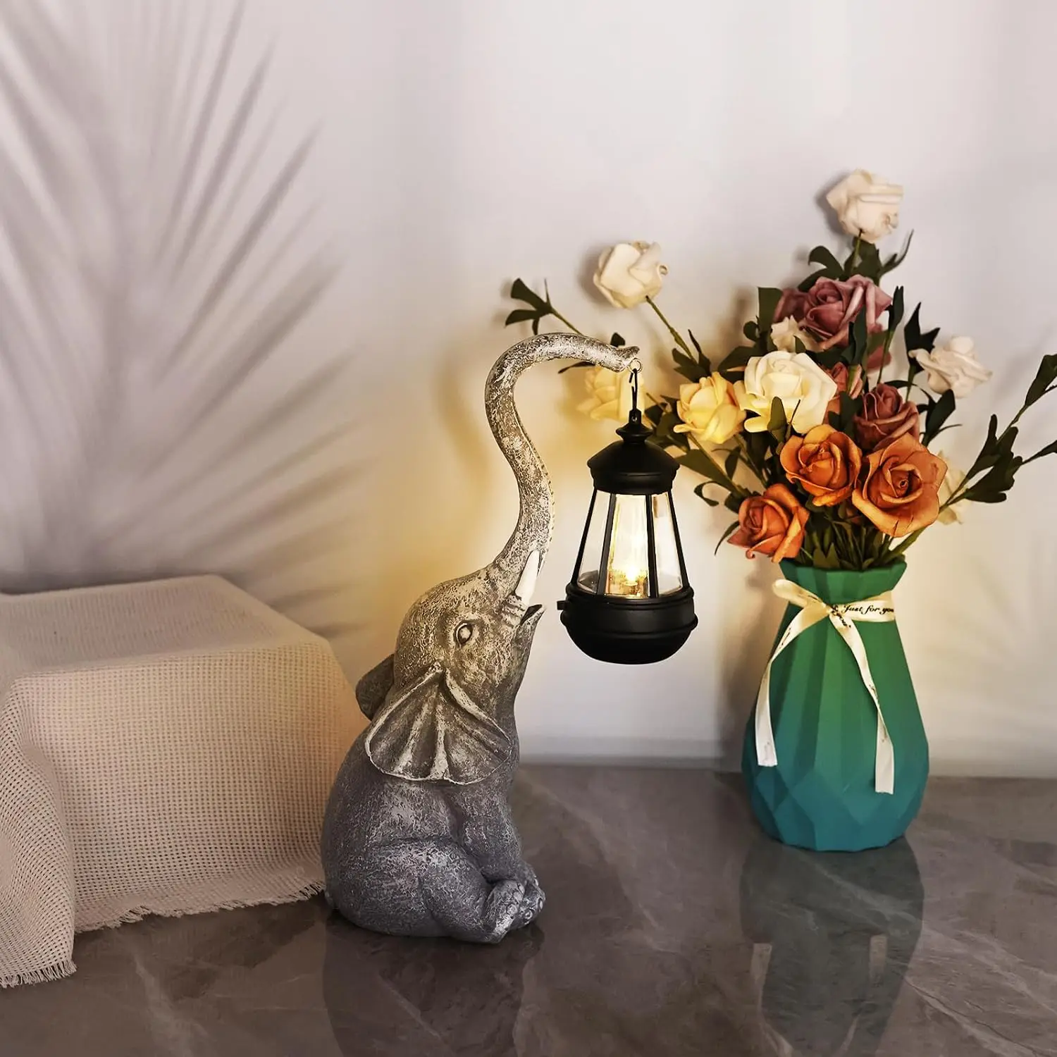 Solar-Powered 15-Inch White Elephant Yard Statue: Charming Garden Decor and Thoughtful Birthday Gift for Mom's Outdoor Spaces, Featuring Elephant Ornaments