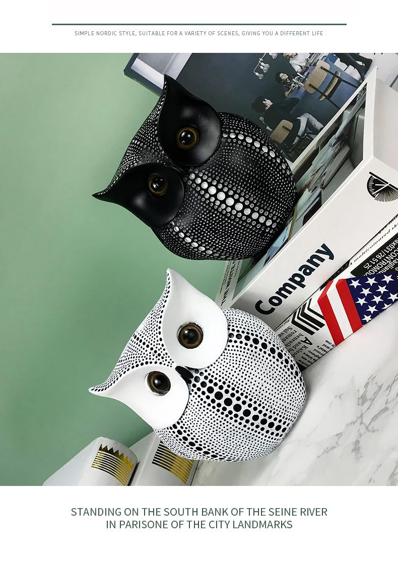 Nordic Resin Owl Sculpture Exquisite Figurines for Home Interior Decor and Desktop Elegance