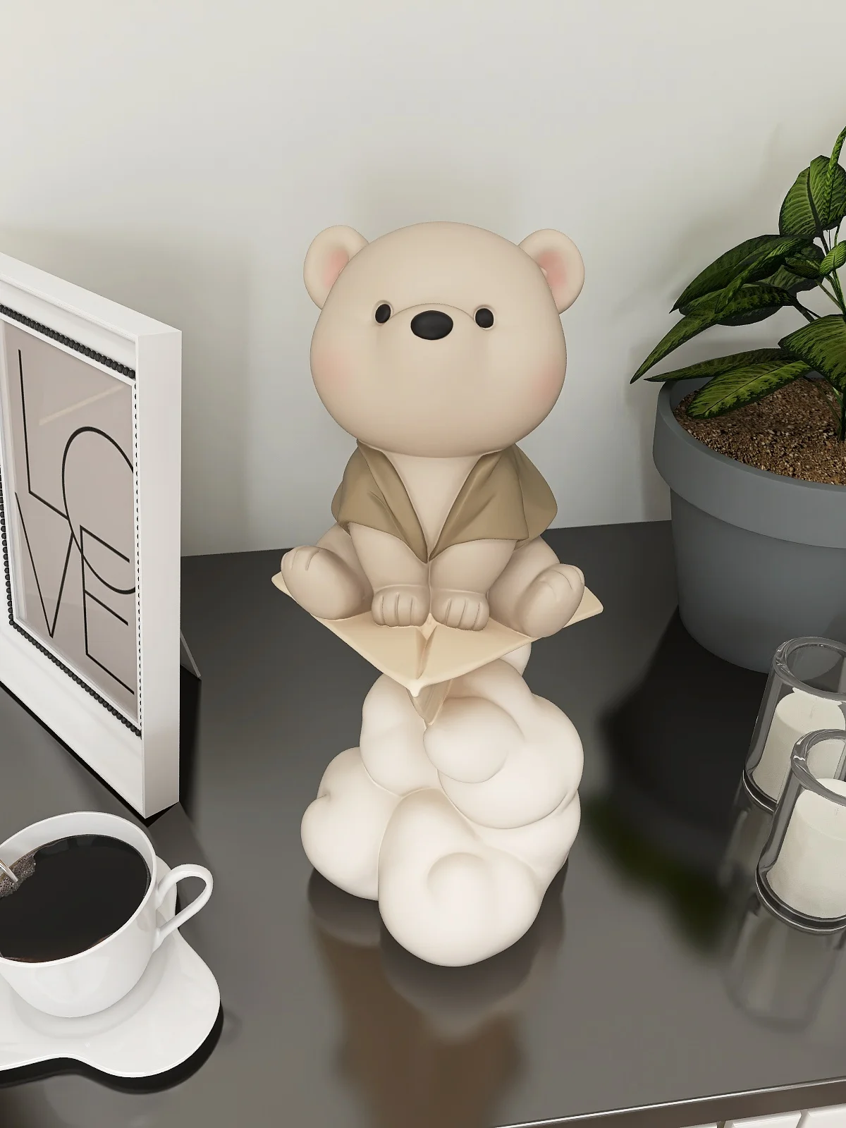 Creative Paper Plane Bear Statue Figures Cute Cartoon Resin Sculptures, Perfect Gift For Friend, Kids' Birthday Present, and Home Decoration Statuettes