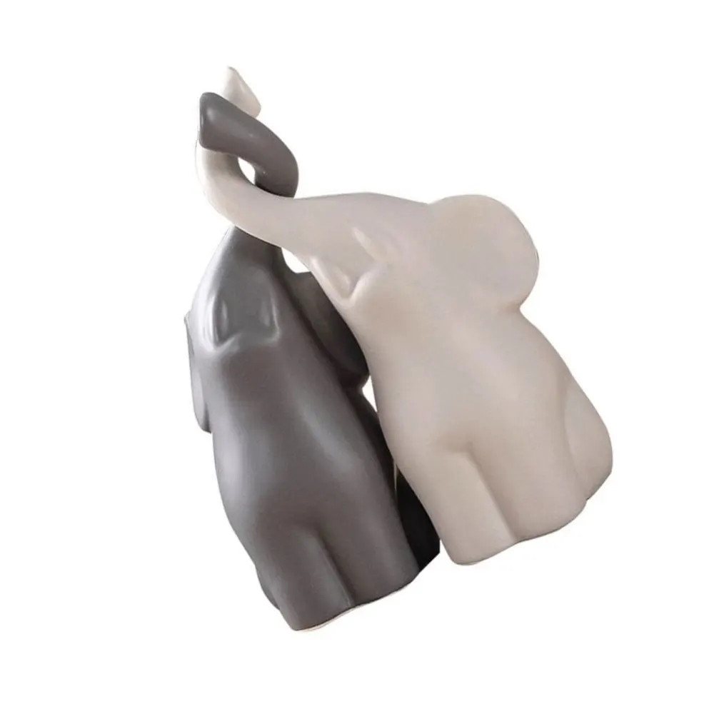 Exquisite Pair of Ceramic Elephant Ornaments: Artistic Miniatures for Living Room Decor and Crafts