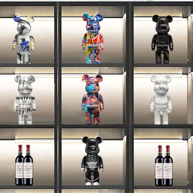 27cm Graffiti Bear Statue Figurine Home Decoration Animal Sculpture Money Jar Modern Room Table Decor Art Ornament
