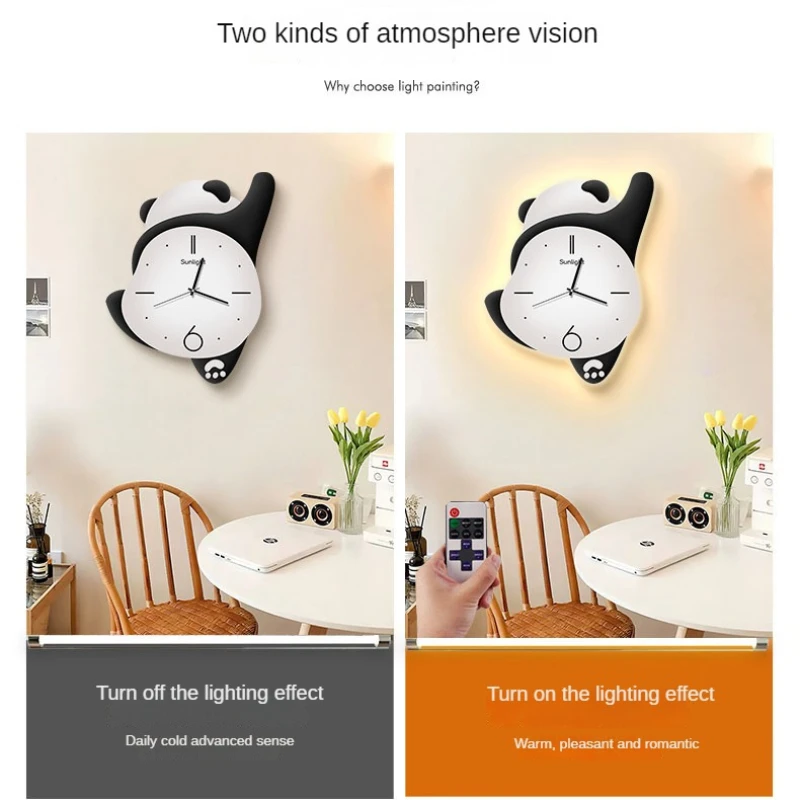 Adorable Panda Family Cartoon Wall Clocks for Children's Bedrooms - Silent & Punch-Free Decor