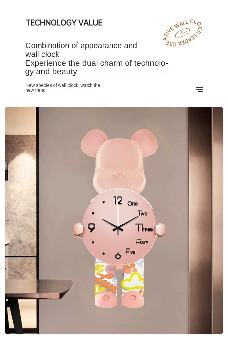 Pendulum Clocks in Creative Cartoon Designs – Modern, Silent, and Stylish Wall Timepieces for Your Living Room Decor