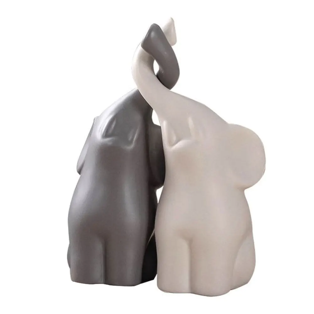 Exquisite Pair of Ceramic Elephant Ornaments: Artistic Miniatures for Living Room Decor and Crafts