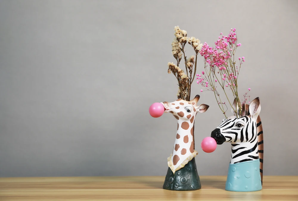 Resin Succulent Plants Flower Planter Plant Pot Vases Basket Cartoon Animal Head Sculpture Zebra and Giraffe Statue Home Decoration