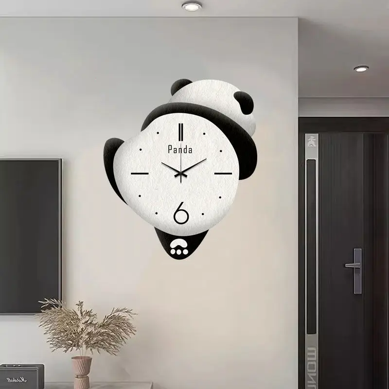 Adorable Panda Family Cartoon Wall Clocks for Children's Bedrooms - Silent & Punch-Free Decor