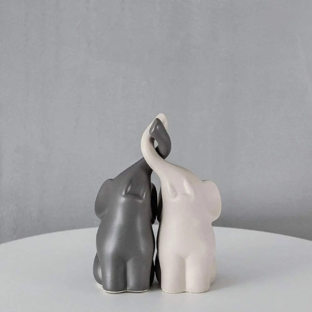 Exquisite Pair of Ceramic Elephant Ornaments: Artistic Miniatures for Living Room Decor and Crafts