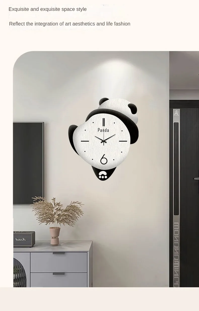 Adorable Panda Family Cartoon Wall Clocks for Children's Bedrooms - Silent & Punch-Free Decor