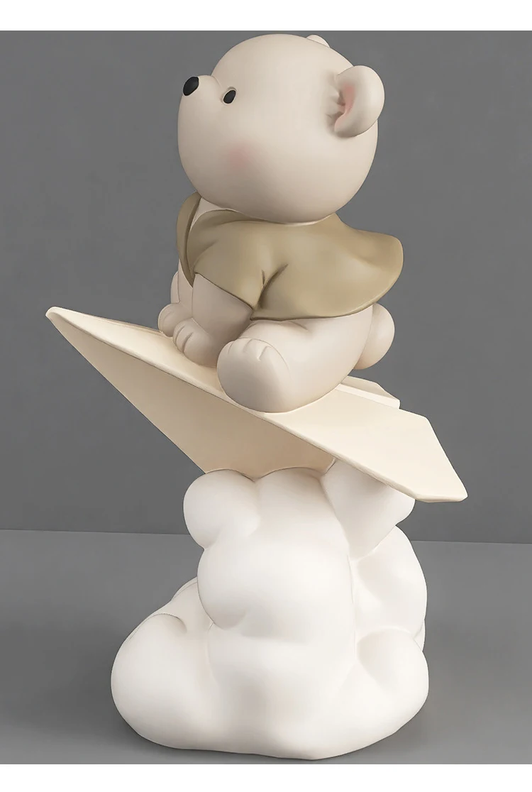 Creative Paper Plane Bear Statue Figures Cute Cartoon Resin Sculptures, Perfect Gift For Friend, Kids' Birthday Present, and Home Decoration Statuettes