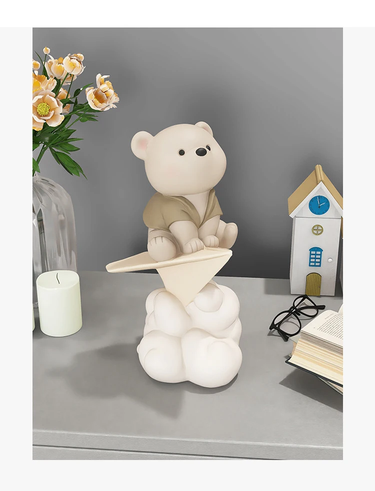 Creative Paper Plane Bear Statue Figures Cute Cartoon Resin Sculptures, Perfect Gift For Friend, Kids' Birthday Present, and Home Decoration Statuettes