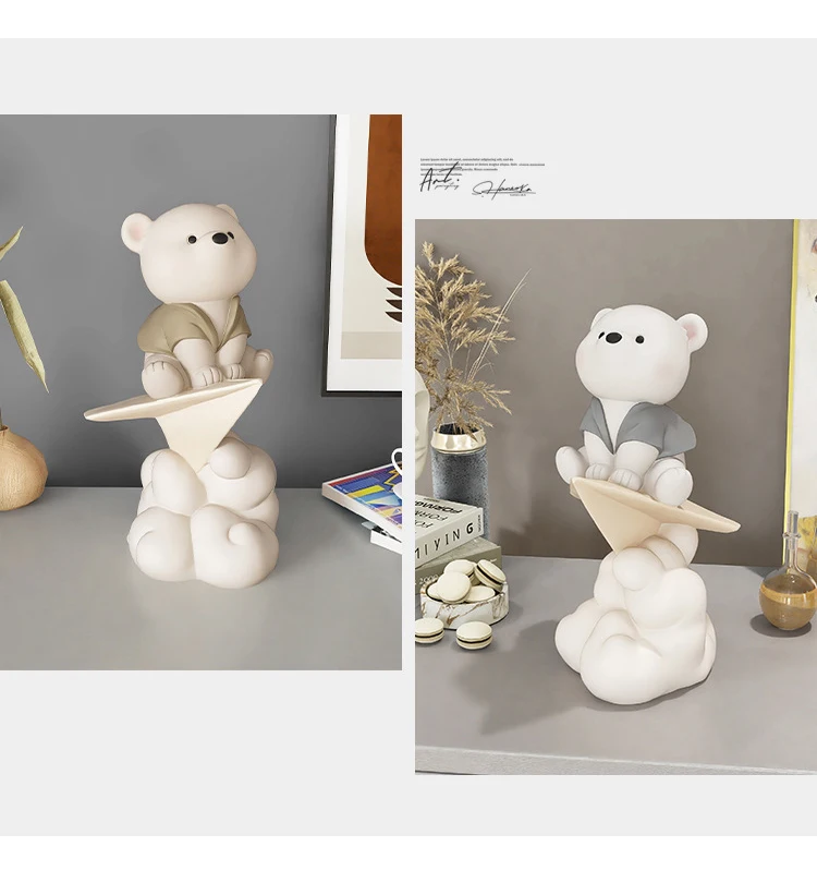 Creative Paper Plane Bear Statue Figures Cute Cartoon Resin Sculptures, Perfect Gift For Friend, Kids' Birthday Present, and Home Decoration Statuettes