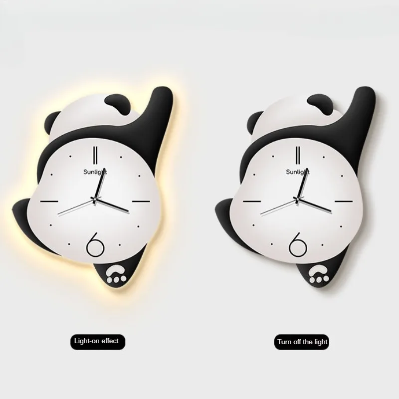Adorable Panda Family Cartoon Wall Clocks for Children's Bedrooms - Silent & Punch-Free Decor