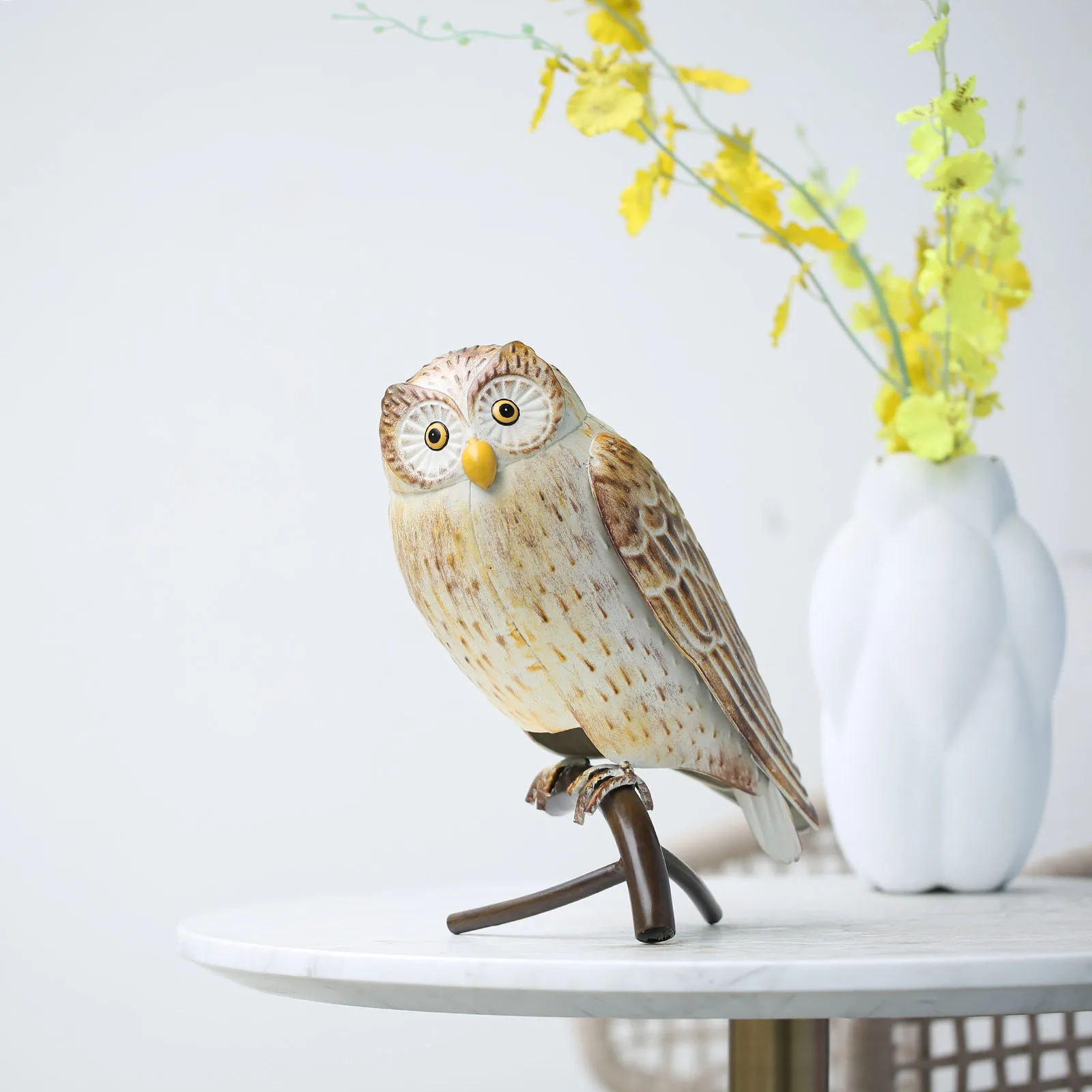 Iron Owl Sculpture: Metal Animal Craft for Home and Garden Desk Decoration