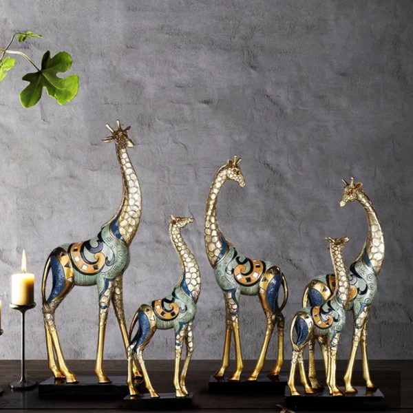 Giraffe Mother and Child Simulation Animal Sculpture Modern Home Decoration with Golden Handicraft Ornaments - Image 2